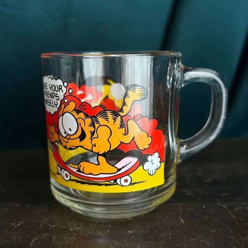 McDonald's 1978 Garfield & Otis Mug Cup Use Your Friends Wisely Glass Anchor Hoc